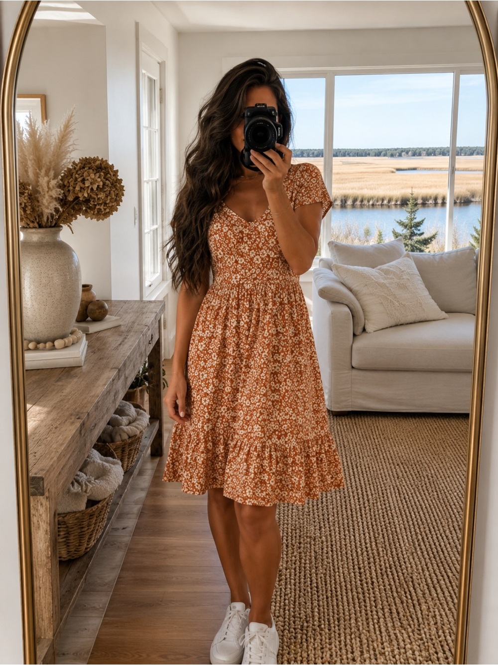 LASCANA Recycled, vegan Large NWT Orange Floral Flowy V-Neck Dress NWT